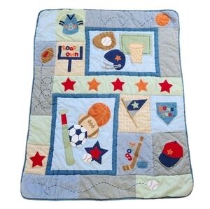 Lambs and Ivy Sports Football Baseball‎ Basketball Stars Quilt Nursery Blanket